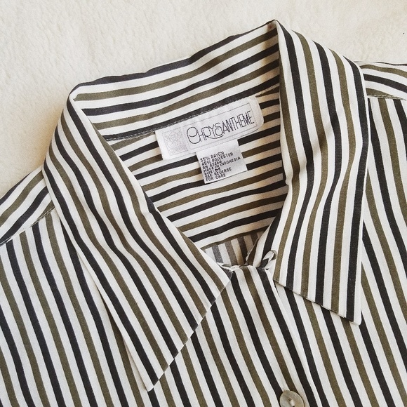 Vintage Chrysantheme Striped Button Up Shirt - Picture 2 of 8